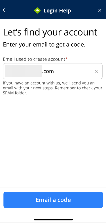 iP Login Help email a code screen