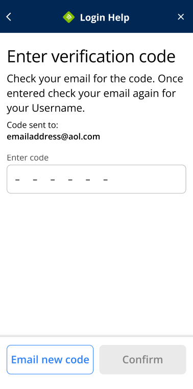 iP Login Help username recovery verification code screen