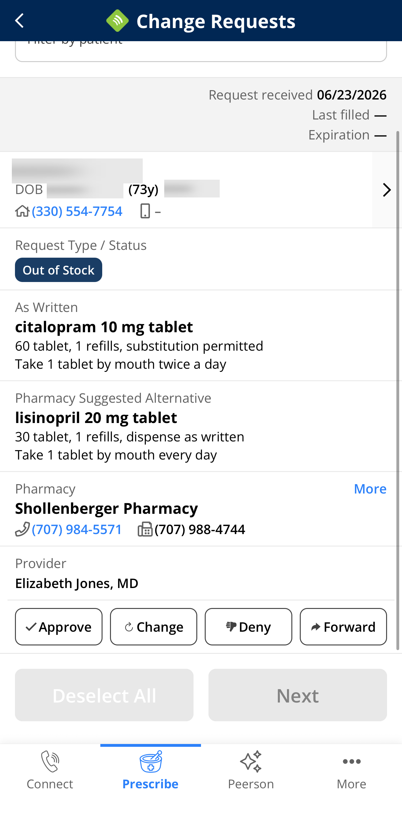 Pharmacy change request card