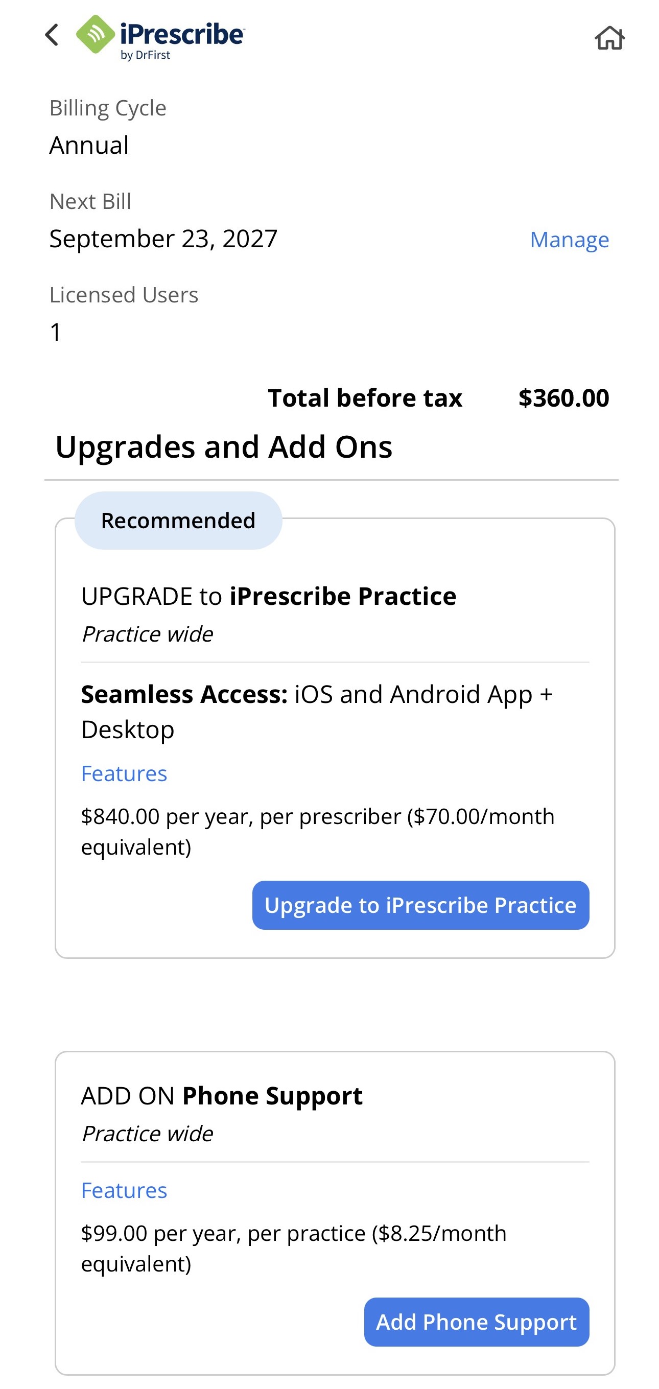 Upgrades and Add Ons section
