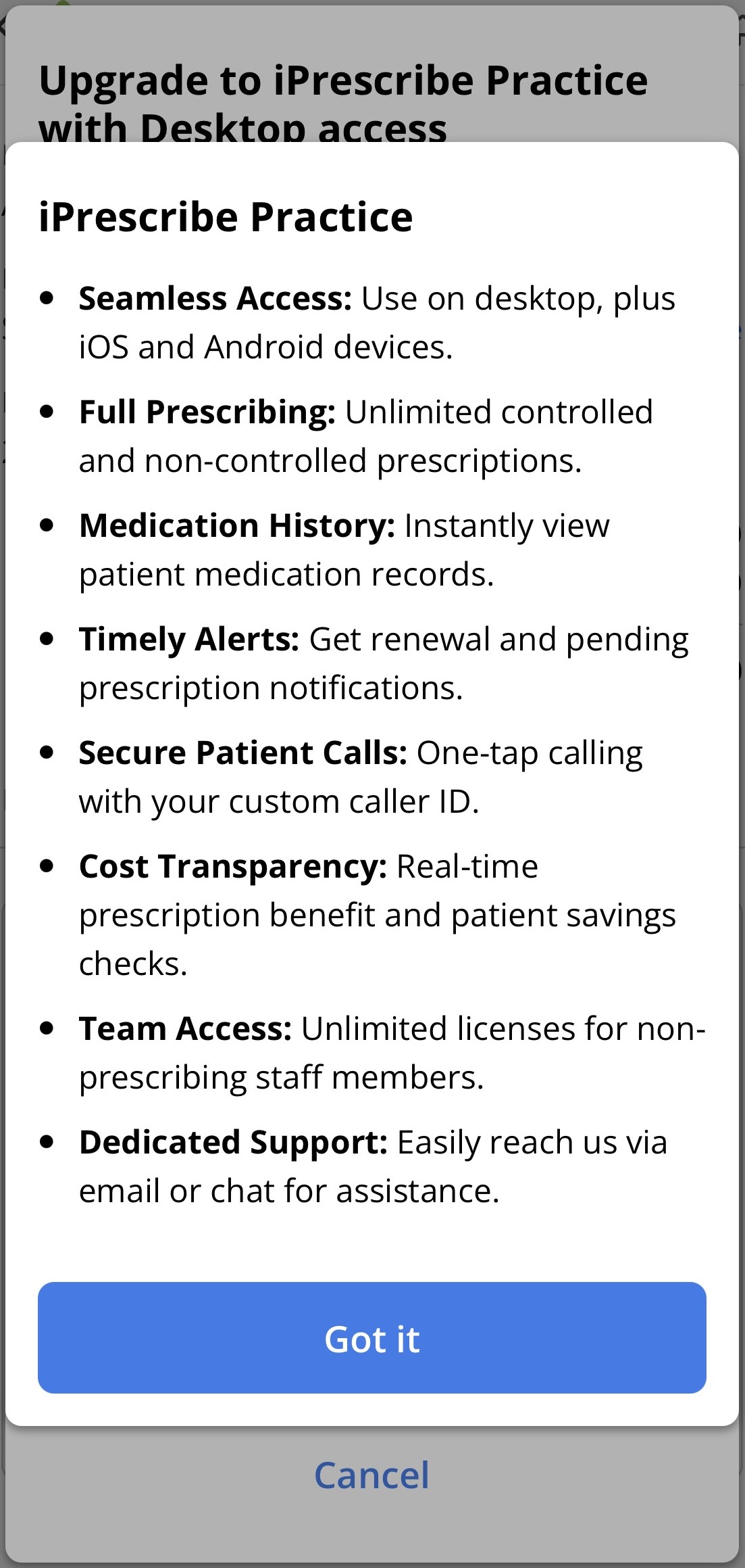 iPrescribe Practice features list